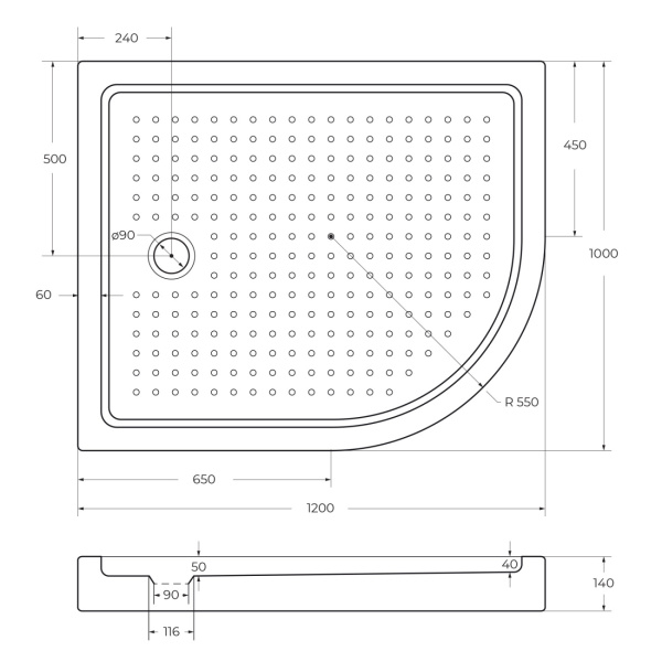 Душевой поддон низкий Cezares Tray TRAY-A-RH-120/100-550-15-W-L ассиметричный акрил 120x100 белый