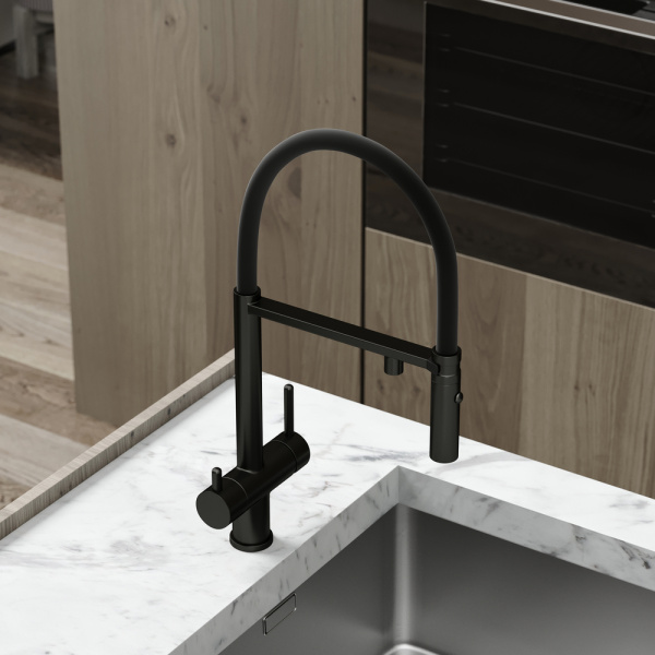 Смеситель для кухни Sancos Imola SC4010MB с подключением к фильтру матовый черный/черный