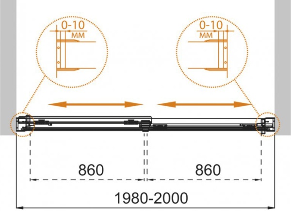 Шторка для ванны раздвижная  Cezares Tandem Soft TANDEM-SOFT-VF-2-200/145-C-Cr-IV 200 см, стекла прозрачные, профиль хром