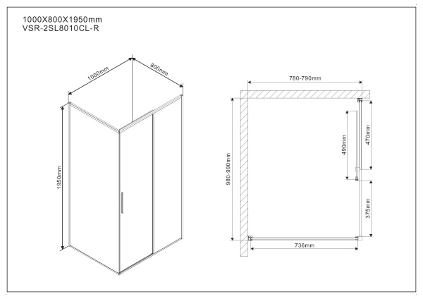 Душевой угол Vincea VSR-2SL8010CL-R 80x100