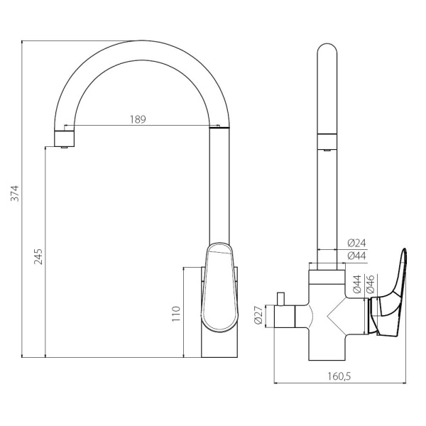 Смеситель для кухни Damixa Merkur 400730000 с подключением к фильтру хром