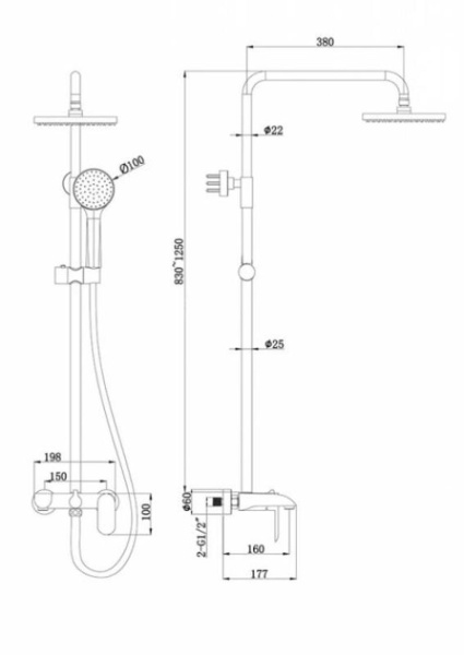 Душевая система со смесителем Bravat Pure F6335369CP-A-RUS монтаж настенная без термостата хром