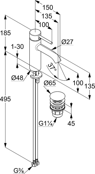 Смеситель для раковины Kludi Bozz 382883976 черный