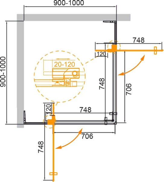 Душевой угол Cezares Slider SLIDER-A-2-90/100-C-Cr квадратная   стекла , профиль 