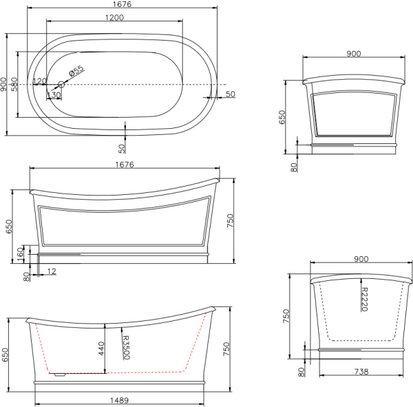 Акриловая ванна BelBagno  BB32-MATT 167.6x90
