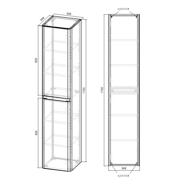 Шкаф-пенал подвесной Vincea Vico VSC-2V170CN универсальная цвет Carbone