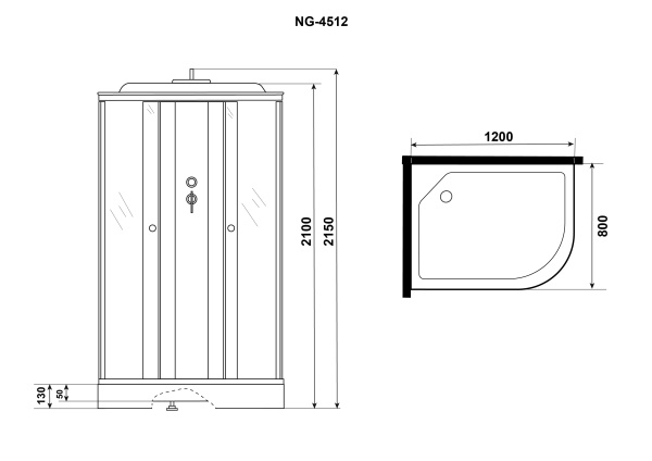 Душевая кабина с крышей Niagara Eco E120/80/13L/TN асимметричная  120x80 стекла тонированные, профиль матовый хром