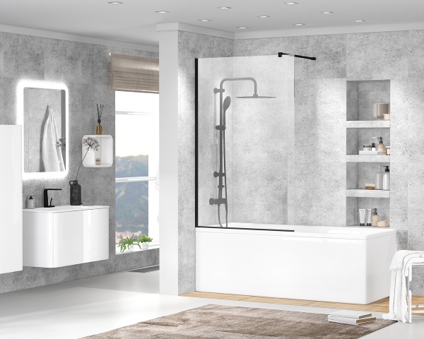 Шторка для ванны неподвижная  Cezares Liberta LIBERTA-V-1-90/155-C-NERO 90 см, стекла прозрачные, профиль черный