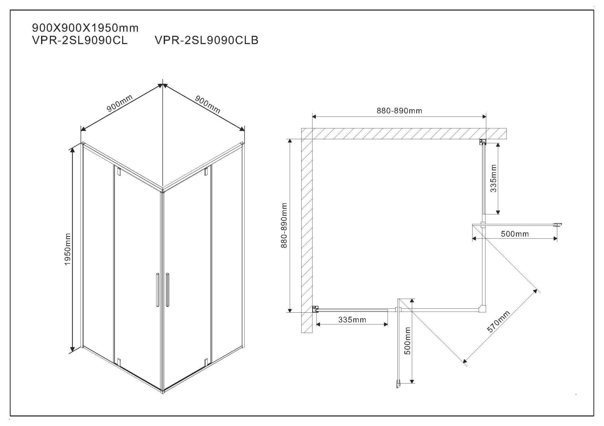 Душевой угол Vincea VPR-2SL9090CLB 90x90