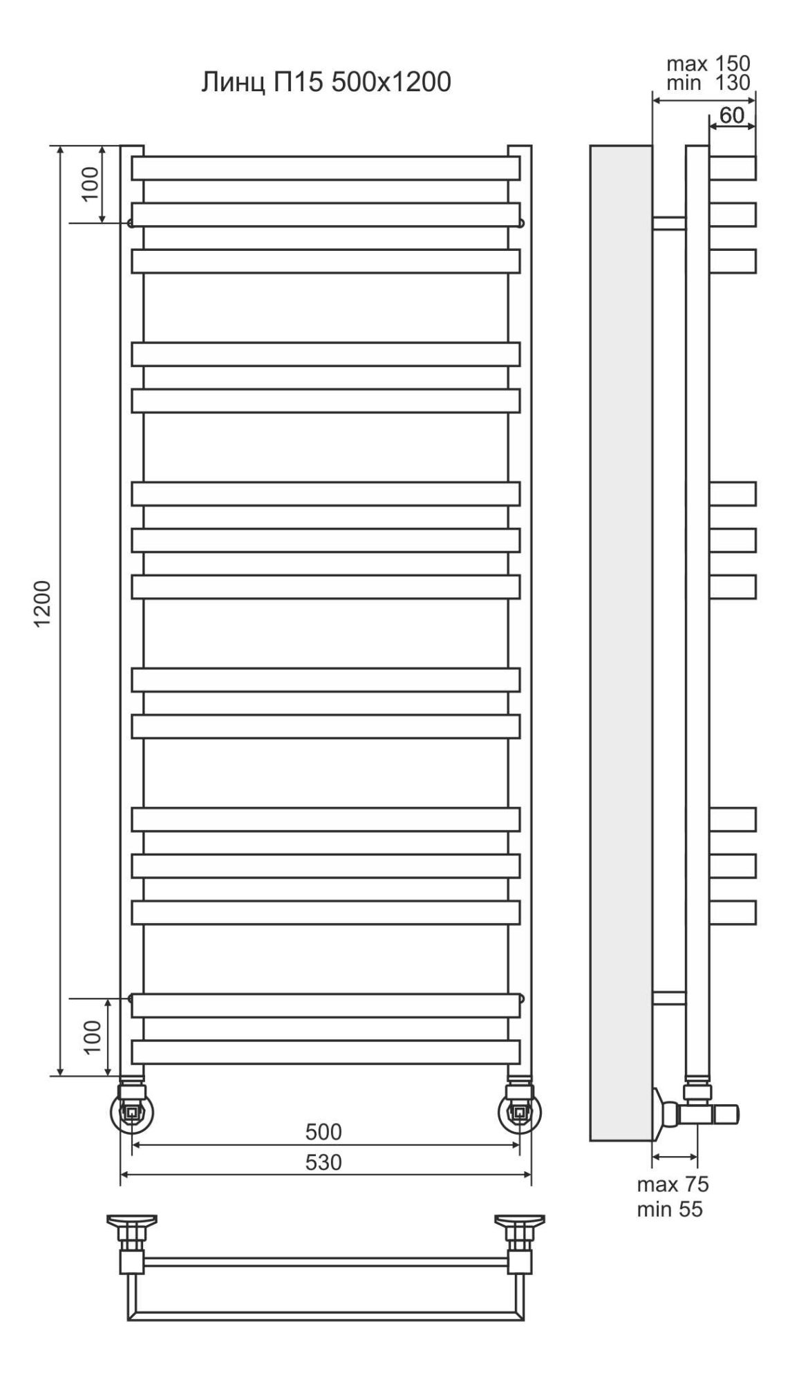 Полотенцесушитель водяной Terminus Линц П15  50x120 4630080268395 хром