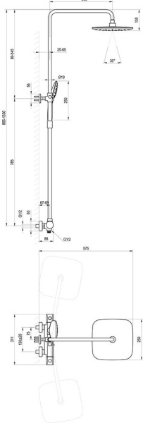 Душевая система со смесителем Ravak Flat X070443 монтаж настенная с термостатом черный матовый