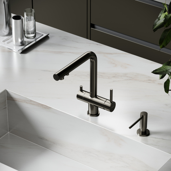 Смеситель для кухни Sancos Foster SC4014GG с подключением к фильтру вороненая сталь