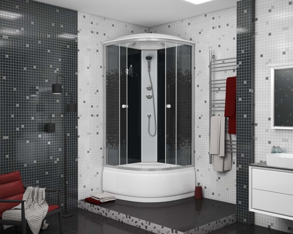 Душевая кабина с крышей Niagara Eco NG-7509-14 четверть круга  100x100 стекла прозрачные с узором, профиль матовый хром