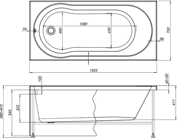 Акриловая ванна Aquanet Light 243869 150.3x70