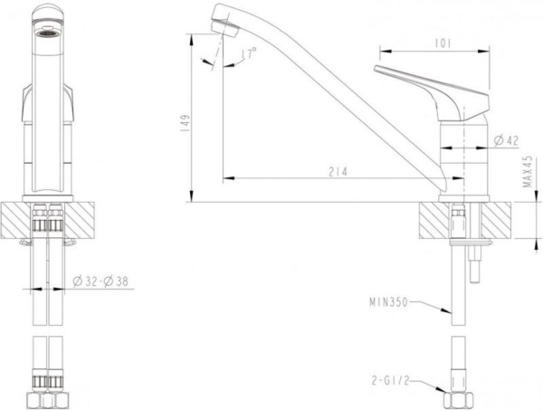 Смеситель для кухни Bravat Drop-D F748162C-1 без подключения к фильтру хром