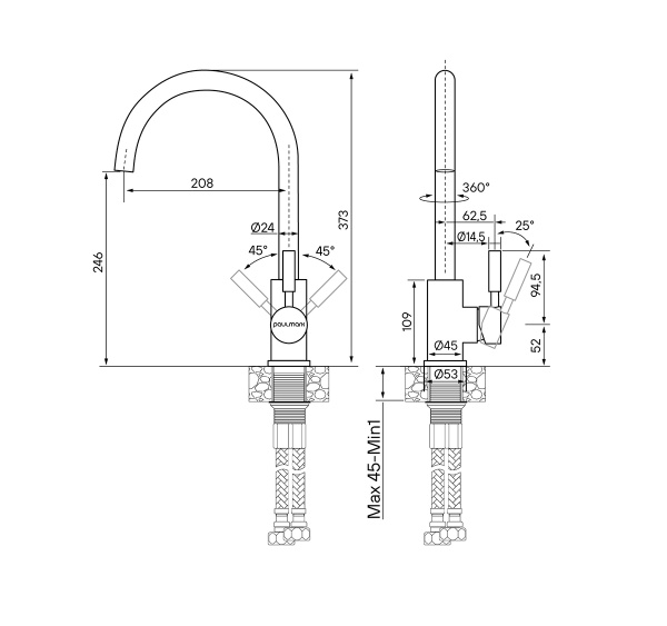 Смеситель для кухни Paulmark Holstein Ho212063-310 без подключения к фильтру серый