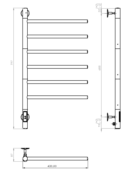 Полотенцесушитель электрический Vincea  П6  40x80 VTD-1S2CE хром