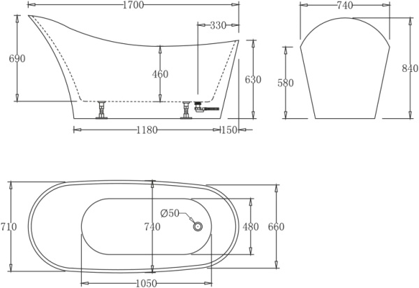 Акриловая ванна BelBagno  BB64-1700 170x74