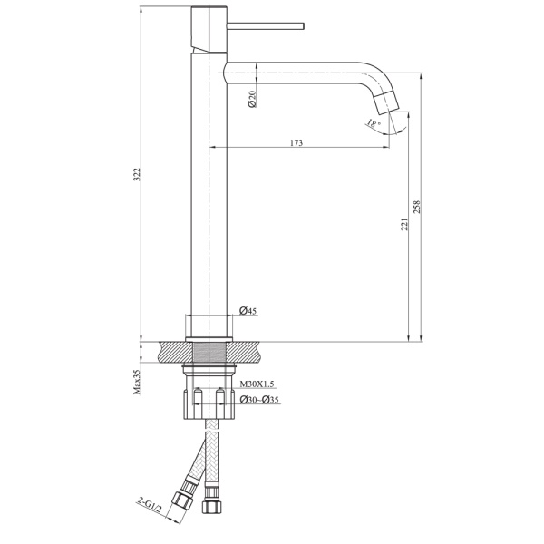 Смеситель для раковины Raiber Graceful RPB-002 черный матовый