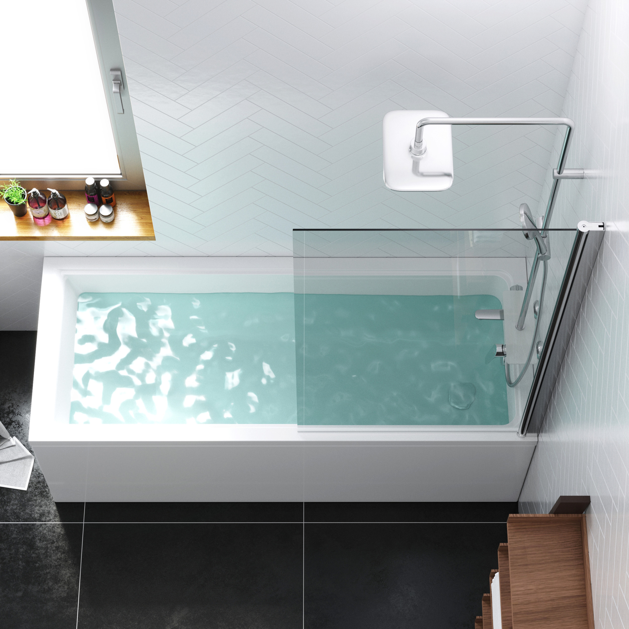 Шторка для ванны распашная  Damixa Skyline DX35WBS-D080-140MT 80 см, стекла прозрачные, профиль хром