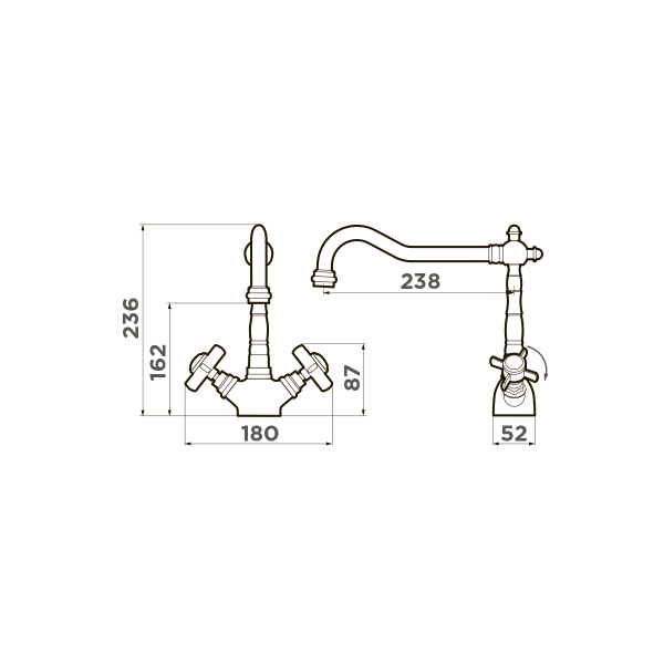Смеситель для кухни Omoikiri Tokigawa 4994257 без подключения к фильтру античная латунь
