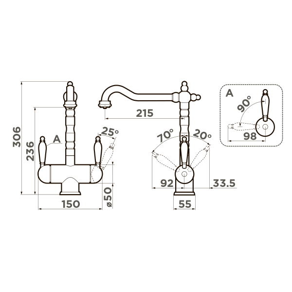 Смеситель для кухни Omoikiri Amagasaki 4994292 с подключением к фильтру античная латунь