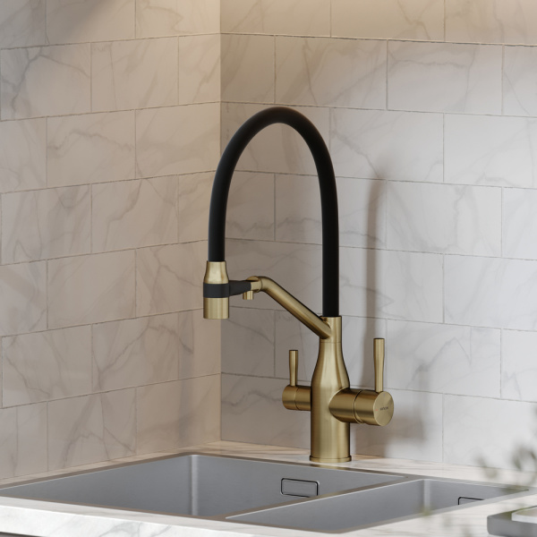 Смеситель для кухни Sancos Orta SC4008BG с подключением к фильтру брашированное золото/черный