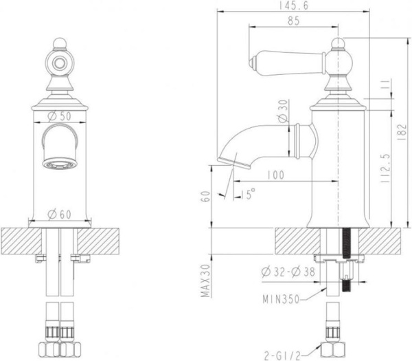 Смеситель для раковины Bravat Art F175109G золото