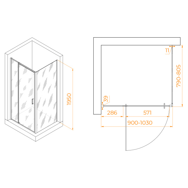 Душевой угол RGW Passage PA-078 350807898-11 прямоугольный 90x80 стекла прозрачные, профиль хром