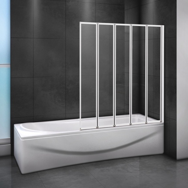 Шторка для ванны складная  Cezares Relax RELAX-V-5-120/140-C-Bi 124.3 см, стекла прозрачные, профиль серый