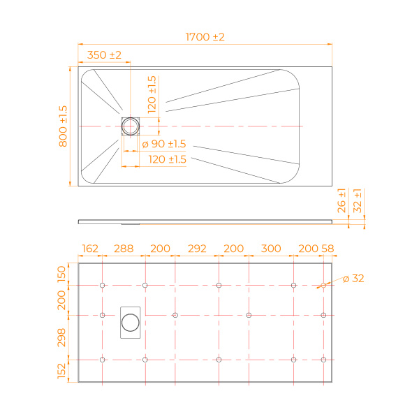 Душевой поддон низкий RGW TSS-W 553502817-01 прямоугольный стеклопластик 170x80 белый