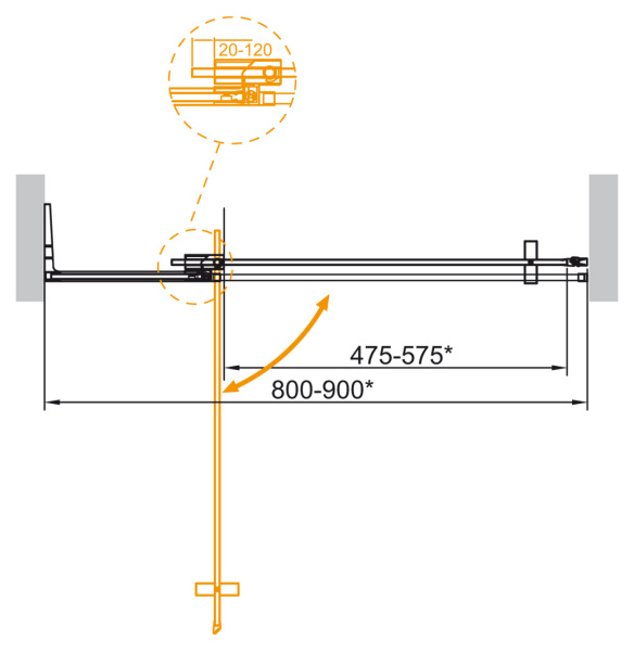 Душевая дверь распашная Cezares Slider SLIDER-B-1-80/90-C-BORO 80-90 см стекла прозрачные профиль брашированное золото