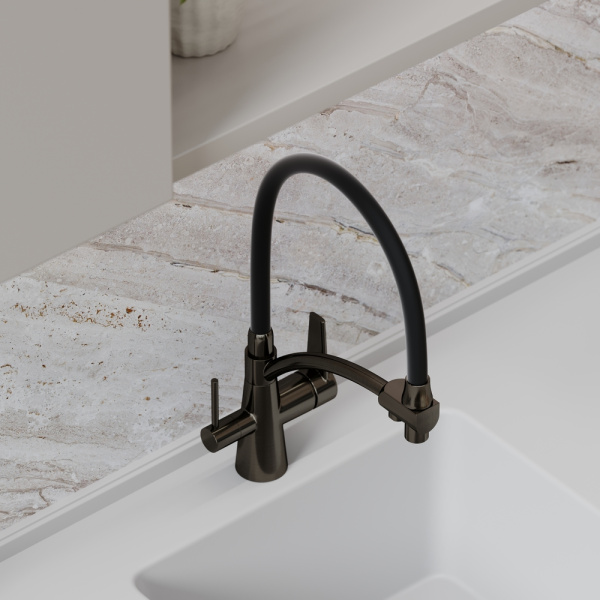 Смеситель для кухни Sancos Eri SC4001GG с подключением к фильтру вороненая сталь