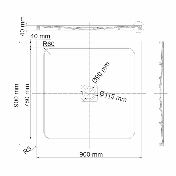Душевой поддон низкий Wasserkraft Dinkel 58T03 квадратный литьевой мрамор 90x90 белый