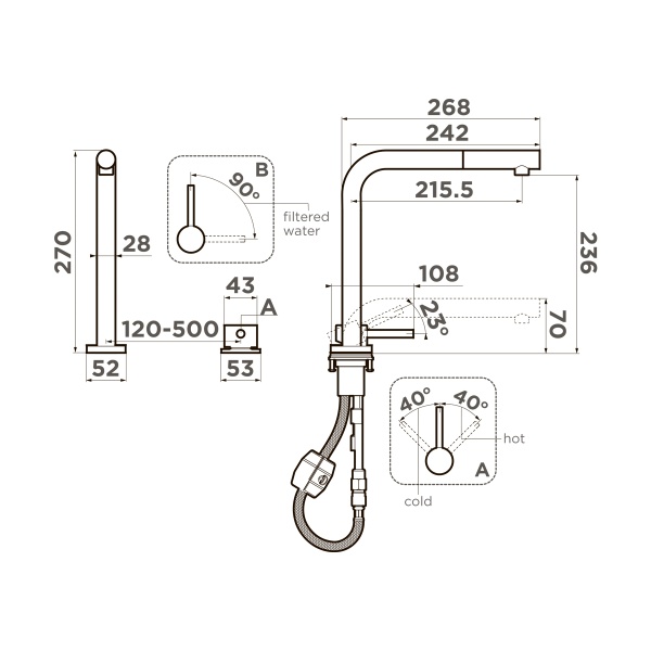 Смеситель для кухни Omoikiri Nara 2 Plus-S 4994369 с подключением к фильтру нержавеющая сталь