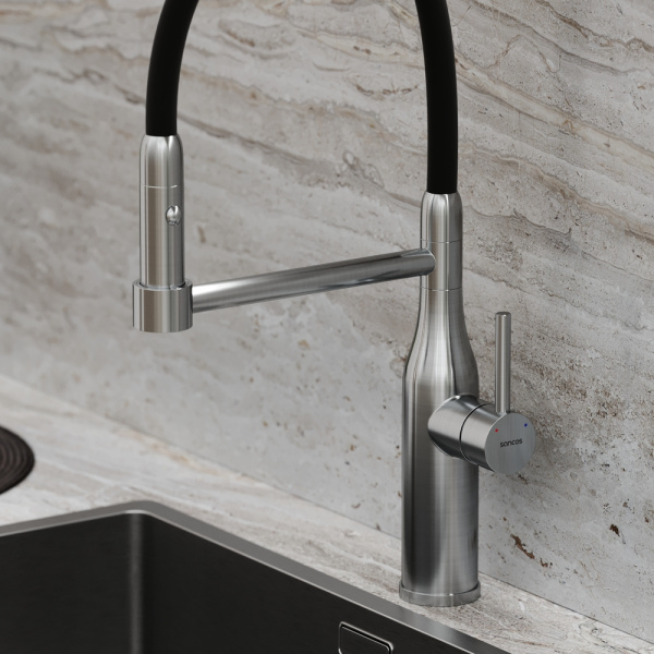 Смеситель для кухни Sancos Pride SC4011BNG без подключения к фильтру нержавеющая сталь/черный