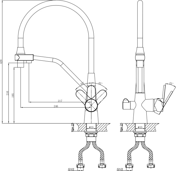 Смеситель для кухни D&K Rhein DA1391901 с подключением к фильтру черный