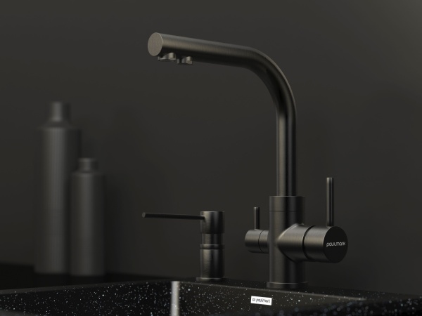 Смеситель для кухни Paulmark Essen Es213011-GM с подключением к фильтру воронёная сталь