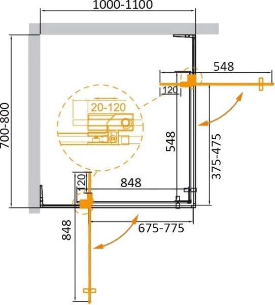 Душевой угол Cezares Slider SLIDER-AH-2-70/80-100/110-C-NERO прямоугольная  стекла прозрачные, профиль черный