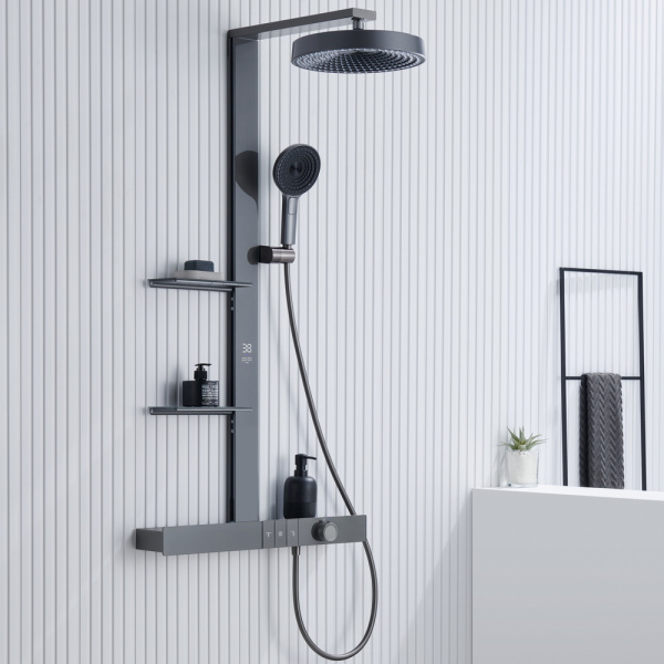 Душевая система со смесителем Black&White Gravity GH-9005-GM монтаж настенный с термостатом темно-серый гранит