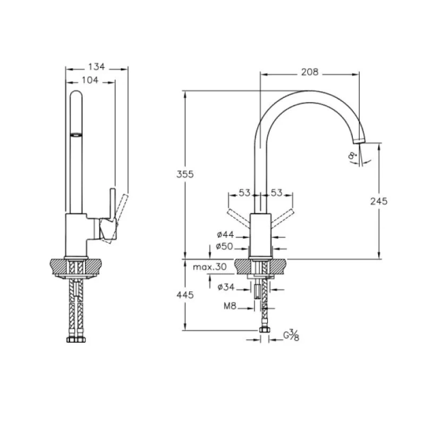 Смеситель для кухни VitrA Minimax S A4209134EXP без подключения к фильтру никель