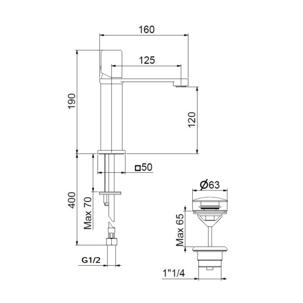 Смеситель для раковины Webert ONE-X OX830102441 черный/сталь