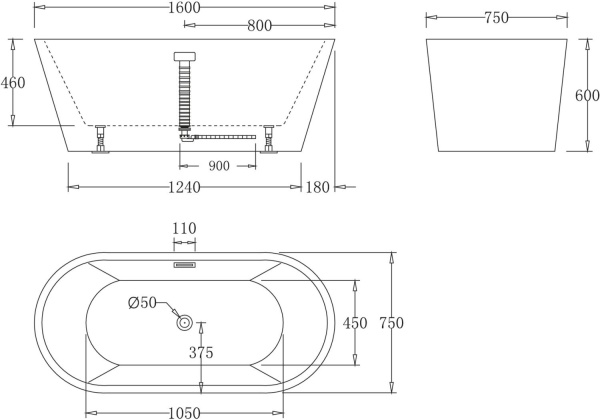 Акриловая ванна BelBagno  BB71-1600 160x75