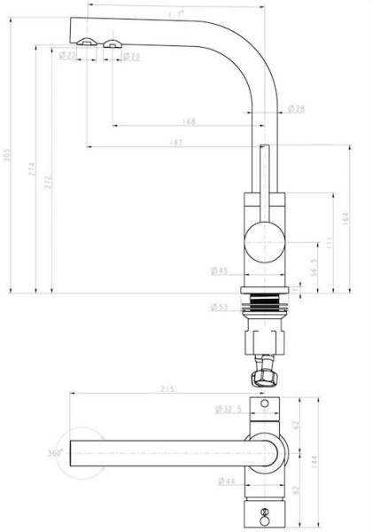 Смеситель для кухни Paulmark Essen Es213011-GM с подключением к фильтру воронёная сталь
