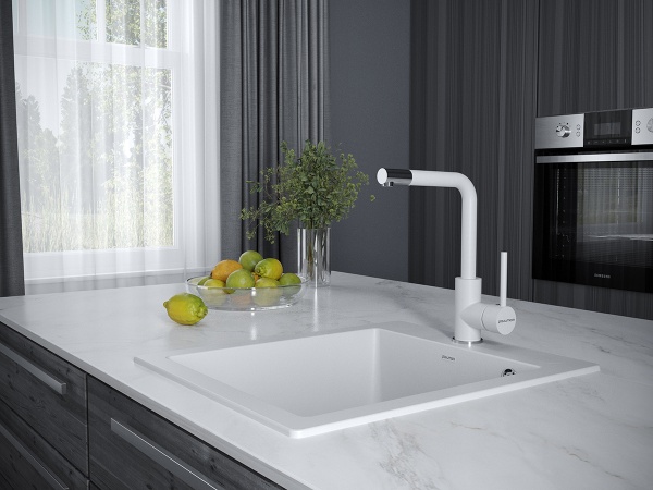 Смеситель для кухни Paulmark Honner Ho212018-431TW без подключения к фильтру белый матовый