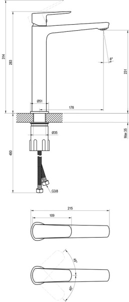 Смеситель для раковины Ravak Life X070478 черный матовый