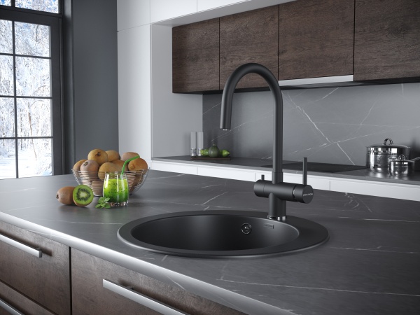 Смеситель для кухни Paulmark Heller He213218-401 с подключением к фильтру антрацит