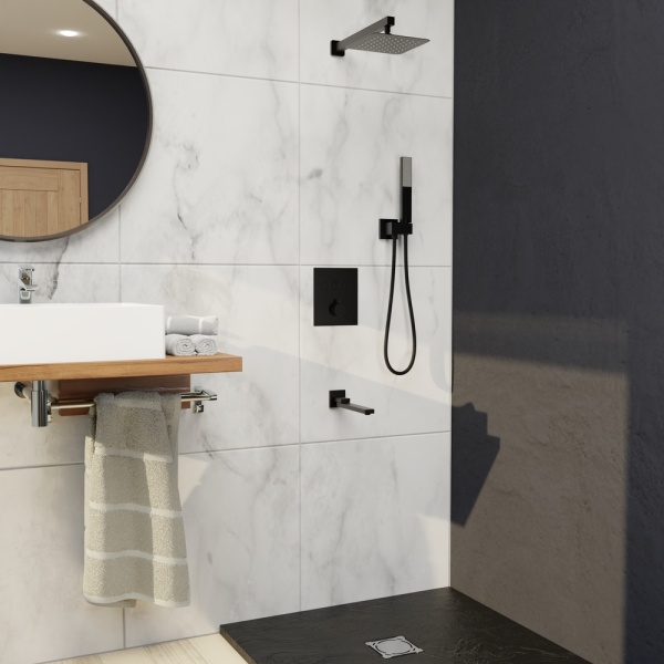 Душевая система со смесителем RGW Shower Panels 511408371-04 монтаж встраиваемая в стену с термостатом черный