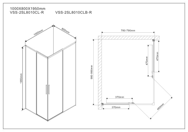 Душевой угол Vincea VSS-2SL8010CLB-R 80x100