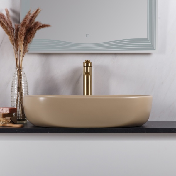 Раковина накладная овальная BelBagno  BB1084-H316 фаянс цвет бежевый матовый